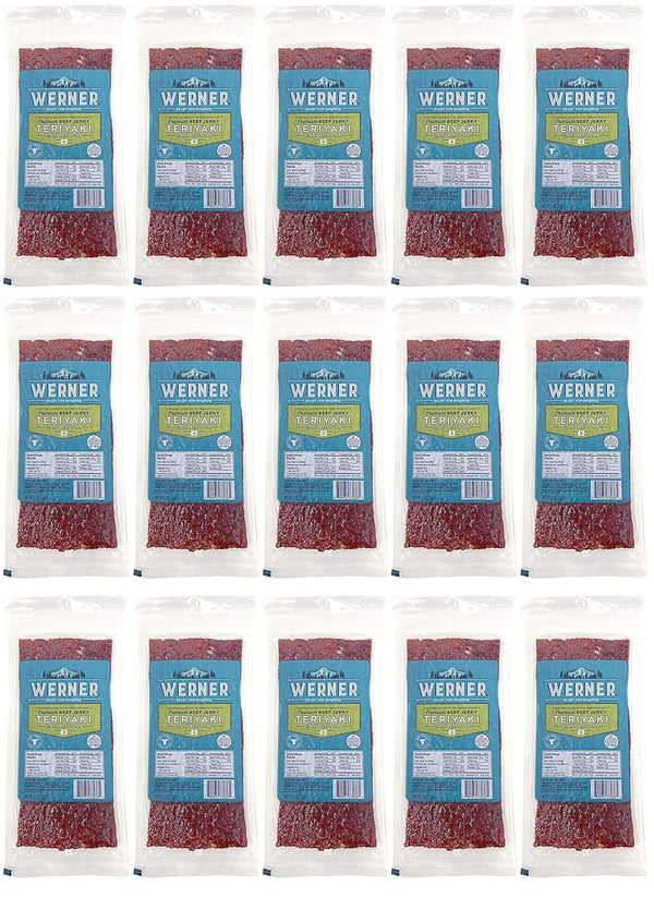 Werner Beef Jerky Slab Pack of 15-1 Ounce, Individually Wrapped Meat Snacks