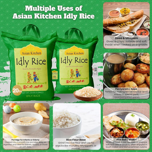 20-Pound 20lbs (9.08kg) Asian Kitchen Idly (Idli) Rice Bag, Short Grain Rice ~ All Natural | Gluten Free | Vegan |