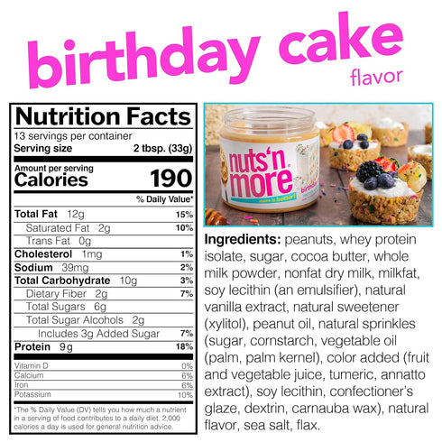 (15oz Nuts N More Birthday Cake Peanut Butter Spread - High Protein, Low Carb, Low Sugar, Gluten Free, Non-GMO
