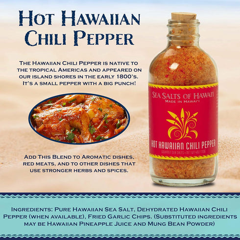 4 Sea Salts Of Hawaii Hot Hawaiian Chili Pepper Flavored Hawaiian Sea Salt, Ounce Bottle - Made in Hawaii
