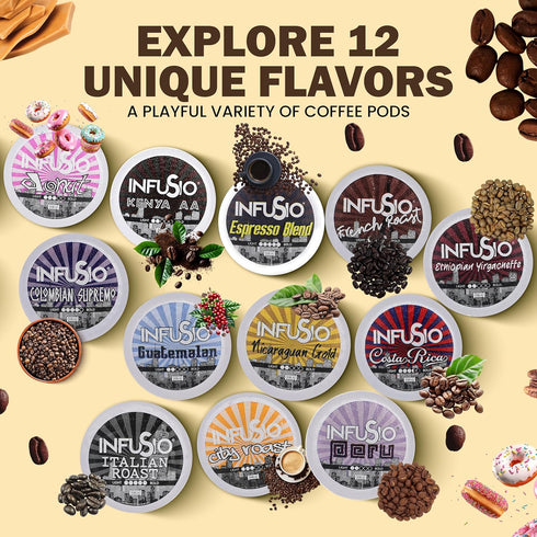 Pack 96 Count, 12 2.0 InfuSio Coffee Pods Variety Sophisticated Medium & Dark Roast Blends, Crafted Blends Collection