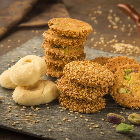 1860, 100% 1.65Lbs Zalatimo Sweets Since All-Natural Sesame & Butter Shortbread Cookies, Round Gift Tin, Slightly Sweet