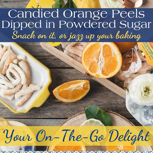 6 Pack (3.5 oz 100 Perle di Sole Candied Orange Peels Dipped in Sugar - Italian Candied Orange Peel Slices for Baking