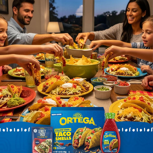 12 Ortega Taco Kit, Yellow Corn Taco Shells, Taco Seasoning and Taco Sauce