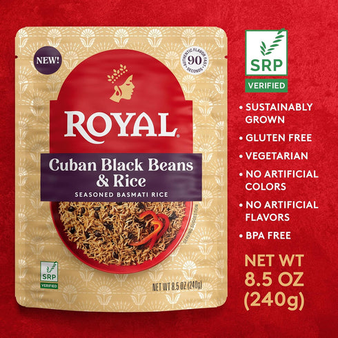 8.5 oz (Pack 6) Royal Cuban Black Beans & Basmati Rice - Ready to Heat Microwavable Pouch