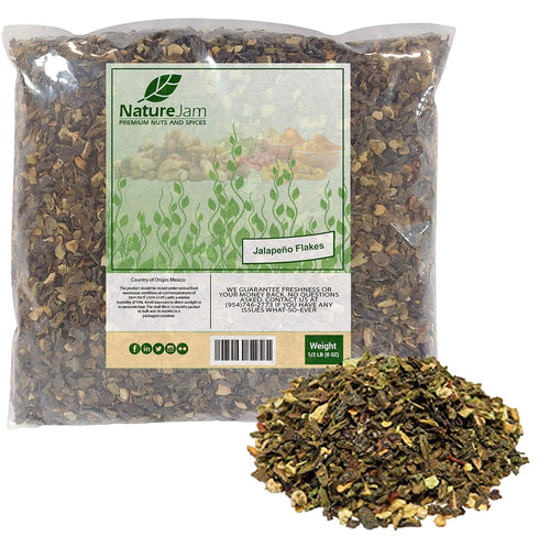 Dried Hot Jalapeno Pepper Flakes - Dehydrated Washed Diced & Dried (1/2 Pound) with Lots of Seeds