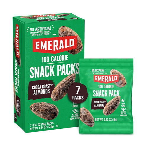 Emerald Nuts Cocoa Roast Almonds 7 Ct (1-Pack), 100-Calorie Individual Packs, Kosher