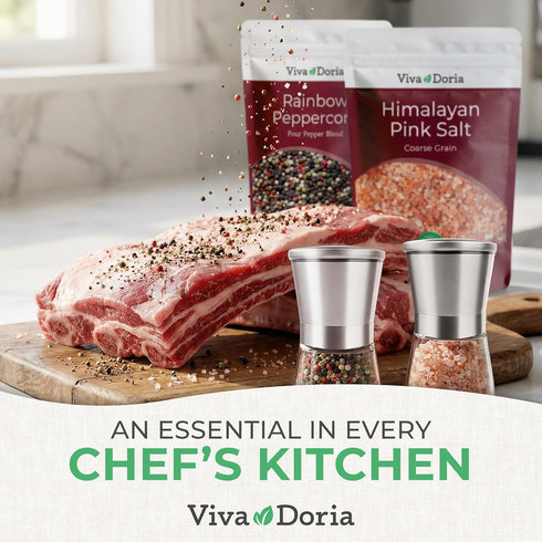 12 oz 2 lb 2-Set Pack Viva Doria Rainbow Peppercorns Blend & Himalayan Pink Salt, Coarse Grain, Steam Sterilized Mixed