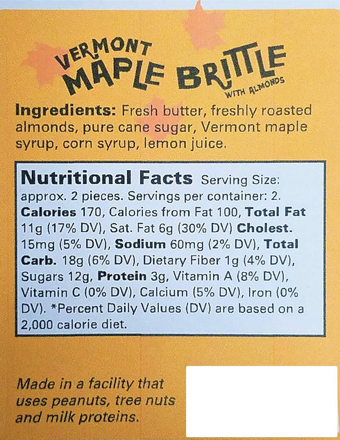 Sweet on Vermont 8oz Vermont Maple Brittle with Almonds Gift Box Gourmet Handcrafted Small Batch Nut Brittle Made