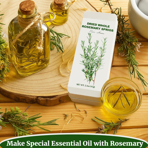 25-30 2.3oz 7-8" PCS Naturally Dried Whole Rosemary Sprigs, Rosemary Sprigs Spices, Rosemary Stems for Cooking, Baking