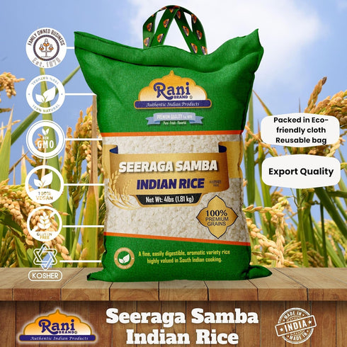 64oz (4lbs) 1.81kg Rani Seeraga Samba Indian Rice Cloth Bag ~ All Natural | Gluten Friendly | Vegan | Kosher | Export