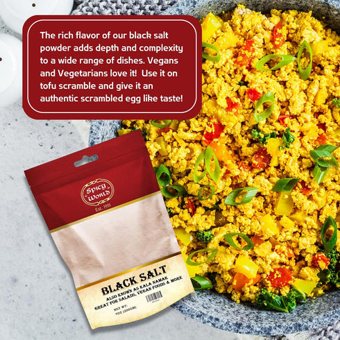 Spicy World 7 Oz Black Salt Powder (Kala Namak Mineral) - Vegan, Pure, Unrefined, Non-GMO & Natural - Perfect for Tofu