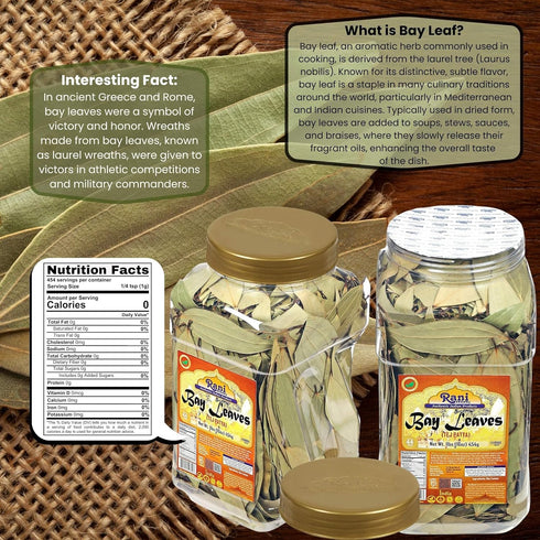 Rani Bay Leaf Whole Spice, Hand Selected Extra Large 16oz (1lb) Bulk PET Jar, All Natural, Vegan