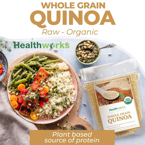80 Oz 5 Lbs Healthworks Superfoods Organic Quinoa White Whole Grain Raw - / - Protein, Fiber & Iron - Peruvian Origin
