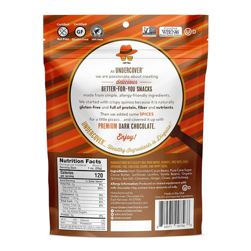 Undercover 2 Chocolate Co, Snack Crisp Quinoa Dark Chocolate Pumpkin Spice, Ounce