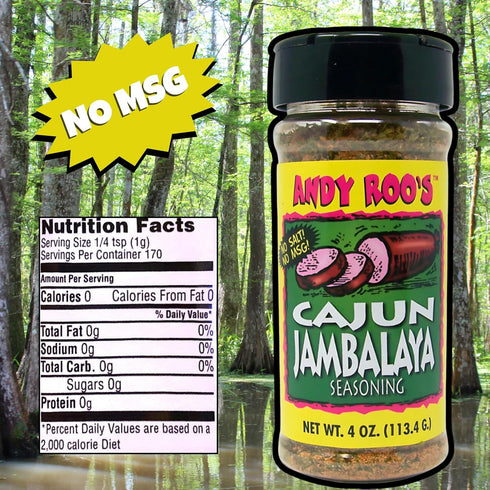 Andy Roo's Salt-Free Cajun Jambalaya Creole Seasoning - 4 Ounce Shaker