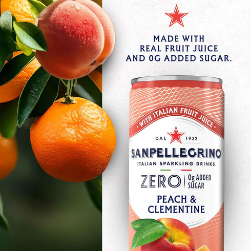 6 11.15 Oz Sanpellegrino Italian Sparkling Drink, Peach Clementine, Cans, Fl Can