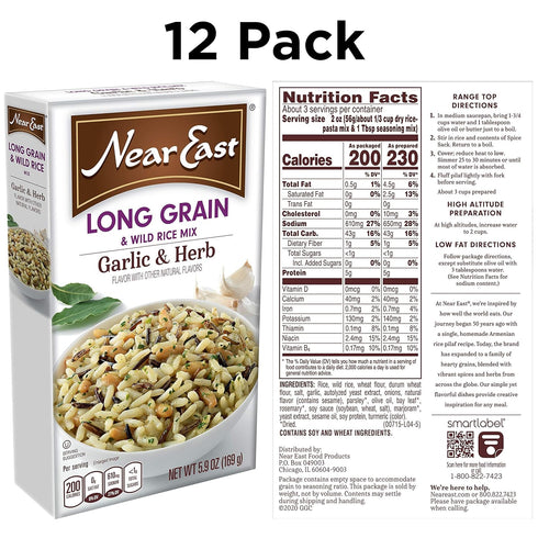 5.9oz (Pack 12 Near East Long Grain & Wild Rice Mix, Garlic & Herb of Boxes)