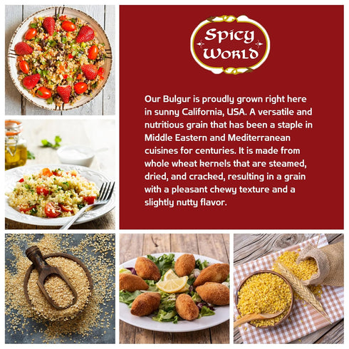 Spicy World #1, 2 LB (32oz) 100% Bulgur Cracked Wheat Fine Bag | USA Grown Bulgar Wheat for Tabouleh | Natural & Pure |