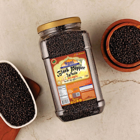 MG-1 80oz (5lbs) 2.27kg Rani Black Pepper Whole (Peppercorns), Premium Grade Bulk PET Jar ~ All Natural | Gluten