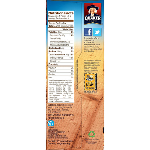 8 Packets Quaker Instant Oatmeal, Limited Edition Pumpkin Spice, Breakfast Cereal