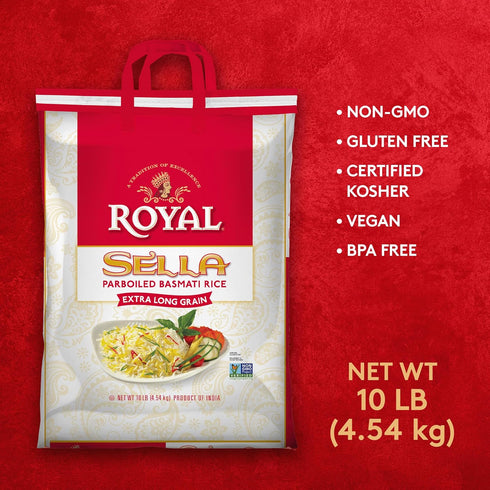10 lb Royal Chef's Secret Sella Basmati Rice - Authentic Extra Long Grain Parboiled Basmati White Rice - Bag - Perfect