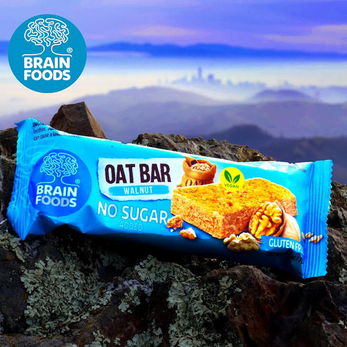 2.5oz, (12 BRAIN FOODS Oat Bars - Gluten Free, Vegan, No Sugar Added, No Palm Oil, Bars) (Walnut)