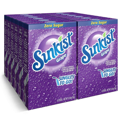 Sunkist Soda Singles To Go Drink Mix, Grape, 12 Boxes with 6