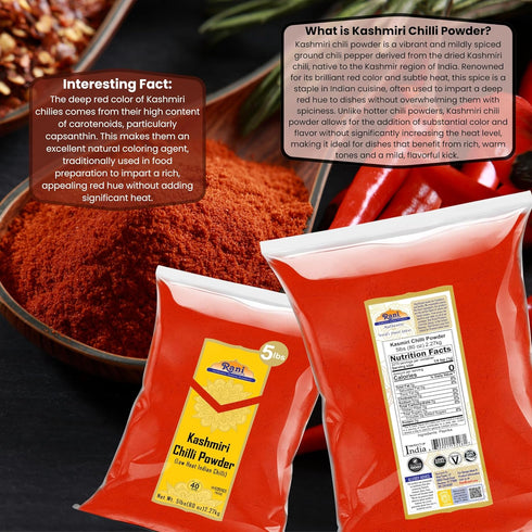 80oz (5lbs) 2.27kg Rani Kashmiri Chilli Powder (Deggi Mirch, Low Heat) Ground Indian Spice Bulk ~ All Natural |