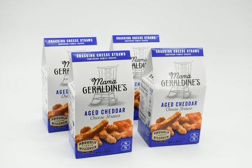 Packed, 4.5 oz (4 Pack) Mama Geraldine's Aged Cheddar Cheese Straws - Protein Savory and Flavor-Forward, Zero Sugar Low