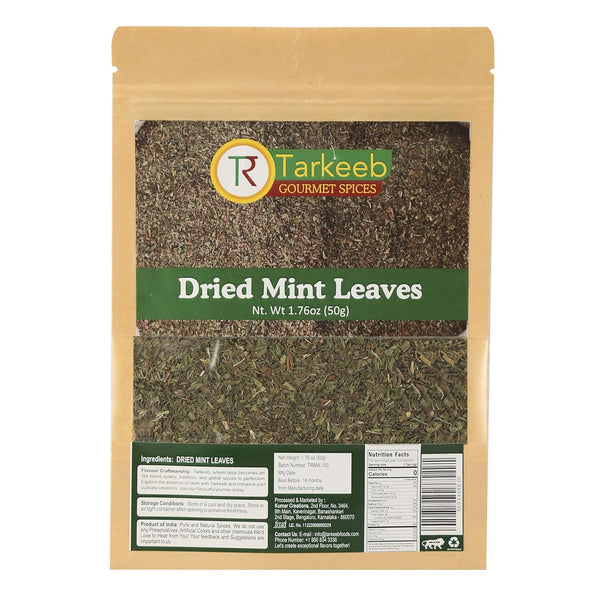 Tarkeeb Cut Mint Leaves - Dried, All Natural, Gluten Free, Vegan, 1.76oz/50g