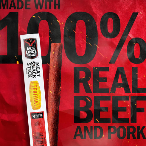 5g 0.8 Oz. (Pack 20) Jack Link's Classics Meat Sticks, Teriyaki - Protein Snack, Meat Snack Sticks with of Protein