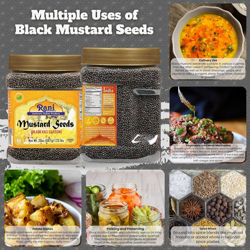 20oz (1.25lbs) 567g Rani Black Mustard Seeds Whole Spice (Kali Rai) PET Jar ~ All Natural | Gluten Friendly | NON-GMO |