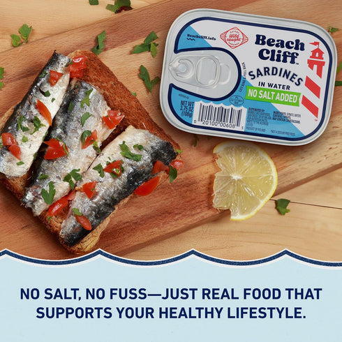 3.75 Beach Cliff Wild Caught Canned Sardines in Water, No Salt Added High Protein, Keto Friendly, Gluten Free Ideal Can
