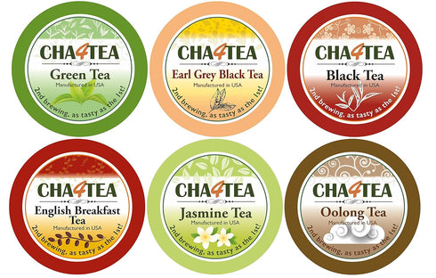 Cha4TEA 36-Count 6 Pack Flavors Variety Tea for Keurig K-Cup Brewers, Including Green, Black, Jasmine, Earl Grey