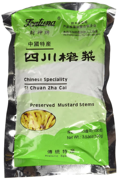 Fortuna Preserved Mustard Strips Si Chuan Zha Cai, 3.5oz (3 PACKS)