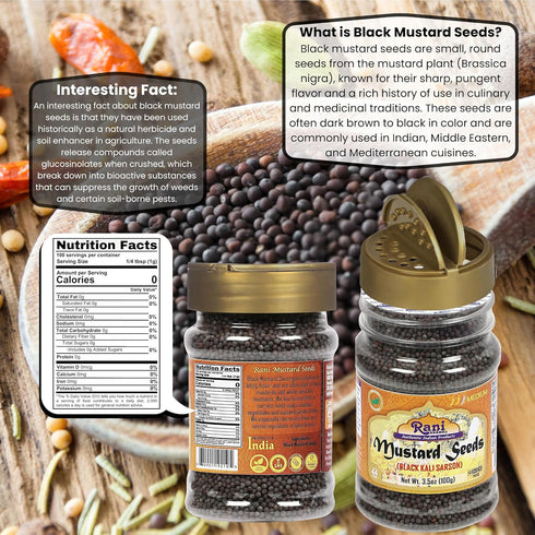 3.5oz (100g) Rani Black Mustard Seeds Whole Spice (Kali Rai) PET Jar ~ All Natural | Gluten Friendly | NON-GMO | Kosher