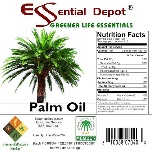 7 lbs 1 Essential Depot Palm Oil - RSPO Certified - Sustainable - Food Grade - Not Hydrogenated - in a Gallon Pail