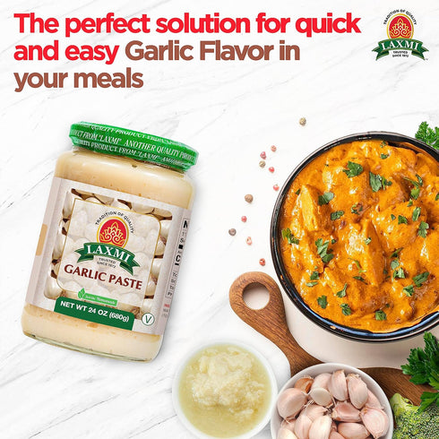24oz Laxmi Garlic Paste | Premium quality and pure Garlic, Ground | Vegetarian | Non-GMO certified | Ethically Sourced