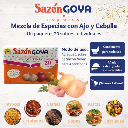 2-Pack, 3.52oz Sazn with Garlic and Onion by Goya, Latin Spice Blend for Poultry, Seafood, Meat and Vegetables, All