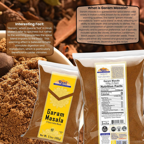 11-Spice 3.5oz (100g) Rani Garam Masala Indian Blend ~ All Natural, Salt-Free | Vegan | No Colors | Gluten Friendly |