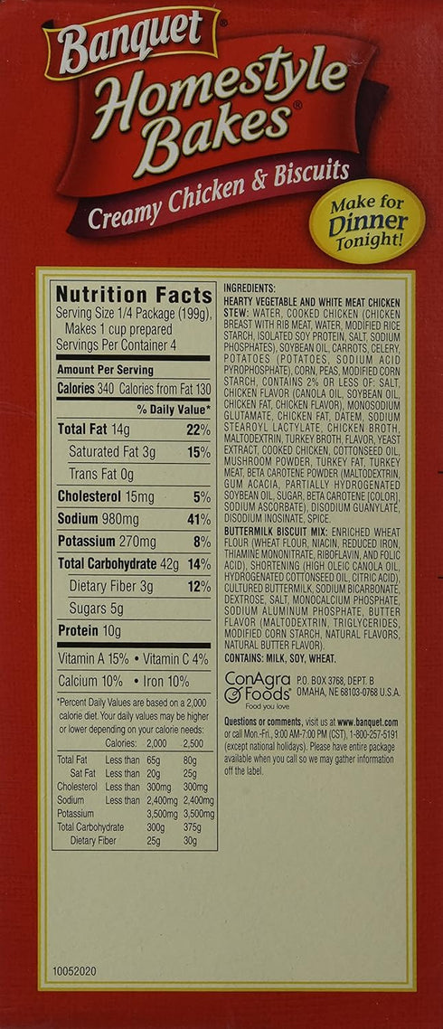 Banquet 28.10oz (Pack 3) , Homestyle Bakes, Creamy Chicken & Biscuits, Box