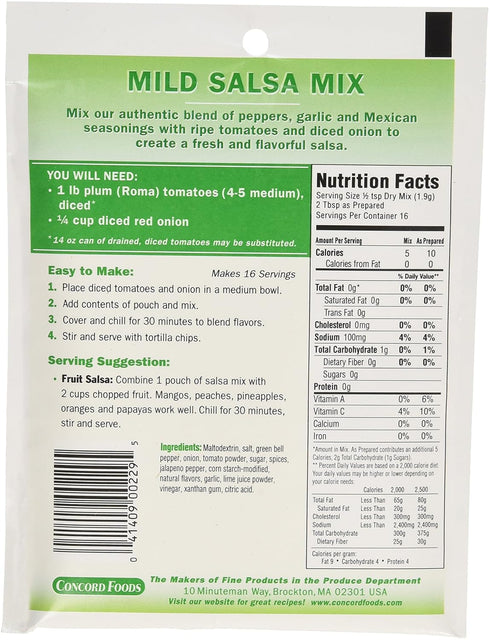 1.06-Ounce Pack 18 Concord Foods Mild Salsa Mix, Pouches (VALUE of Pounces)