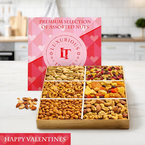 6 Valentines Day Nuts Gift Box Healthy Valentine Gifts for Men Love Heart Shaped Platter and Lid with Assorted Premium