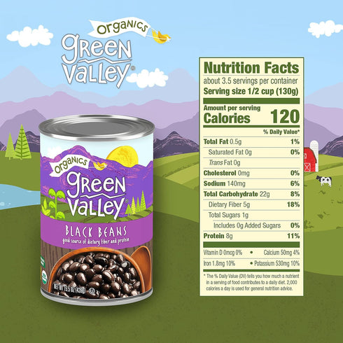 15.5 oz (Pack 4) Green Valley Organics Black Beans | Certified Organic | Deliciously Tender, Creamy & Mild | Deep Dark
