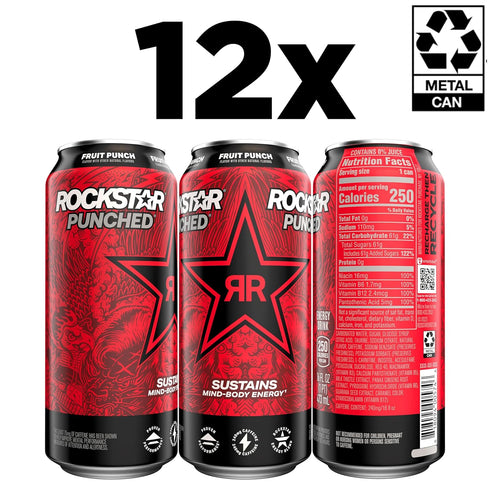16 Oz (Pack 12) (Packaging Rockstar Punched Energy Drink, Fruit Punch, Fl of May Vary)