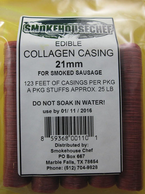 Smokehouse Chef 21mm 25 lbs Edible Snack Stick casings. diameter. Holds approx of meat
