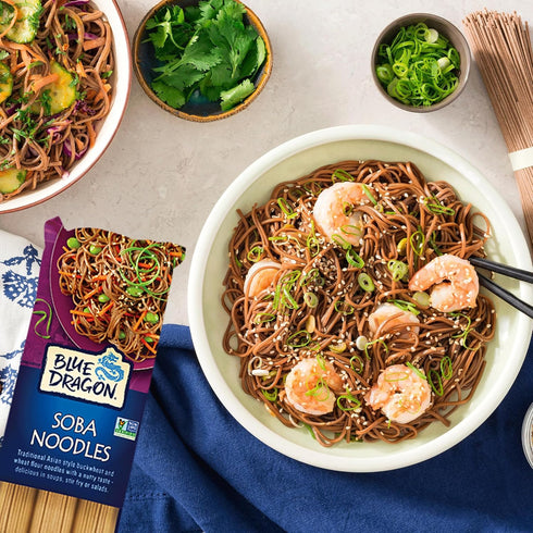 8.8oz (Pack 3) 3 Pack Blue Dragon Dried Soba Noodles - of - Traditional Buckwheat & Wheat Flour Noodles - Versatile