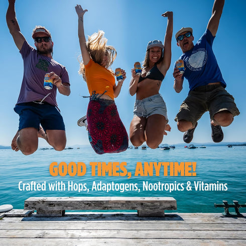 Hoppy Hour 12 oz (12-Pack) Sparkling Hop Water, Non-Alcoholic and Adaptogens Drink, Zero Sugar and Calories, Refreshing