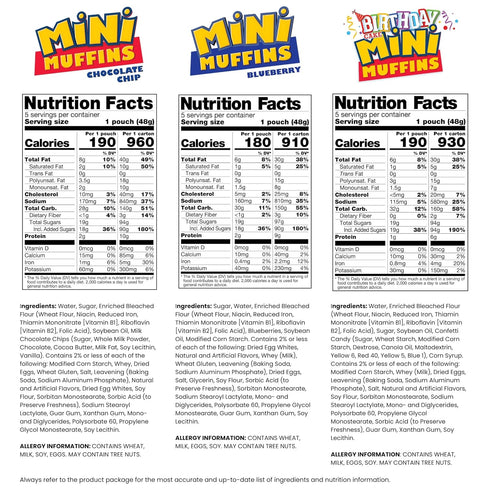 Pack, (2 Little Debbie Mini Muffin Variety Birthday Cake, Blueberry, Chocolate Chip Boxes Each)